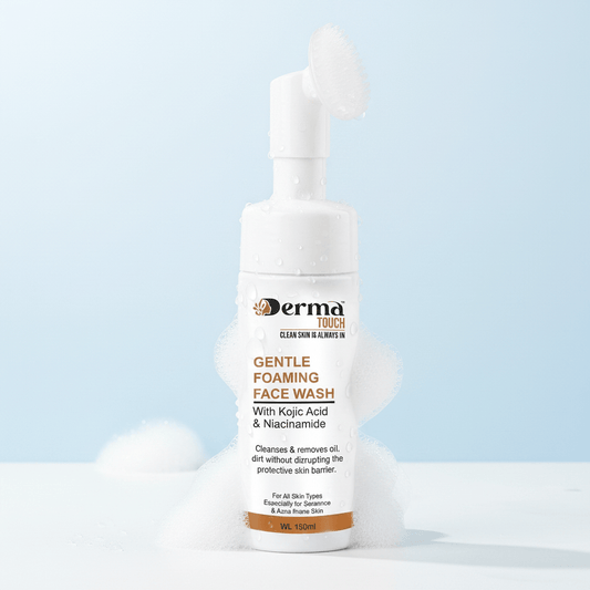 Best Foaming Face Wash in Pakistan for Glowing Skin featuring Dermatouch Gentle Foaming Face Cleanser with Built In Brush and rich white foam texture