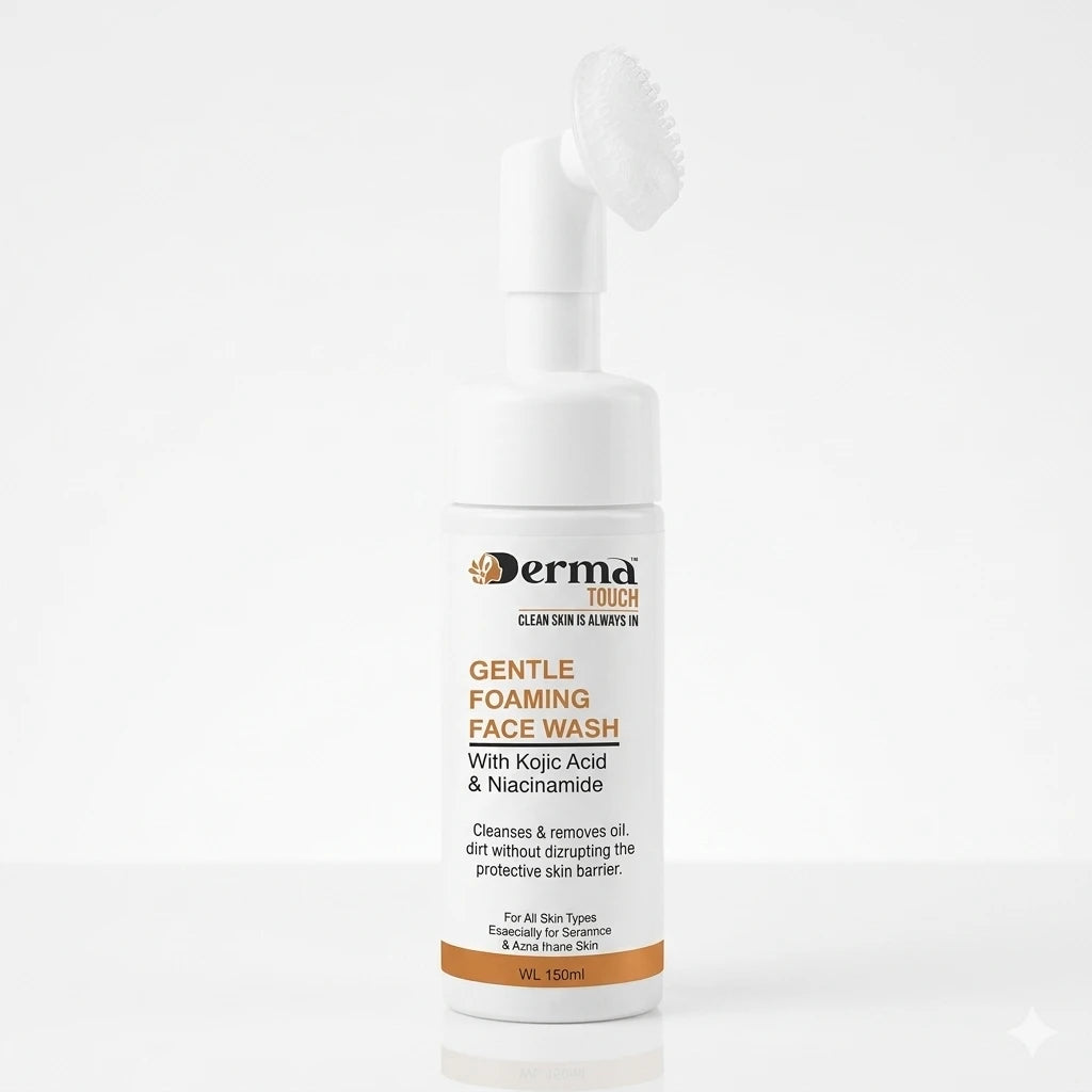 Derma Touch gentle foaming face wash with kojic acid and niacinamide plus built in brush
