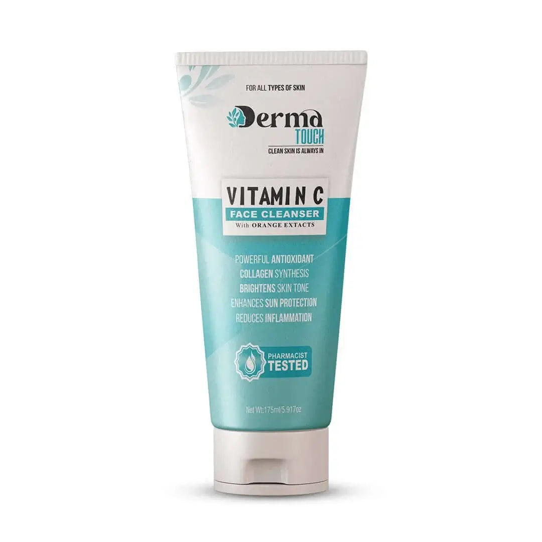Derma Touch vitamin c face cleanser 175ml tube with natural orange extracts on a white background
