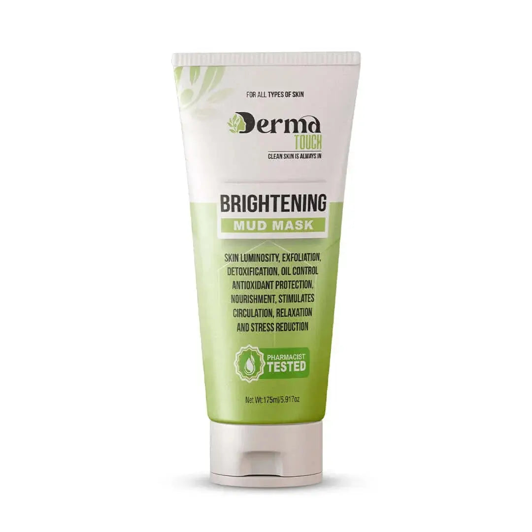 Derma Touch brightening mud mask 175ml tube with skin luminosity and oil control actives on a white background
